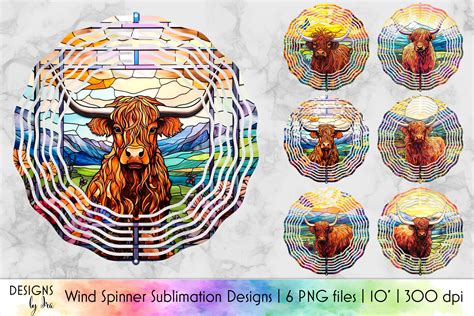 Stained Glass Highland Cow Wind Spinners Graphic By Designs By Ira