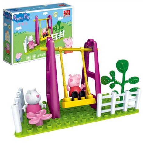 Hot Genuine Peppe Pig Peppa And Suzy Play Swing Outside Building