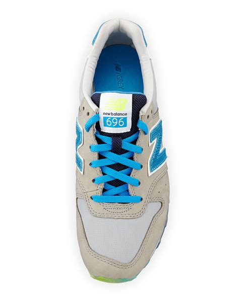 New Balance 696 Metallic Detailed Leather Trainer Bluegray