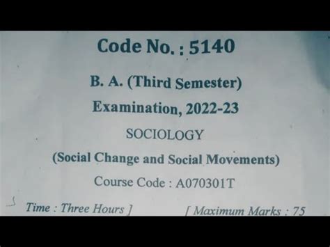 Live आज रत 8 बज Sociology Question Paper 2023 for ba 3rd semester