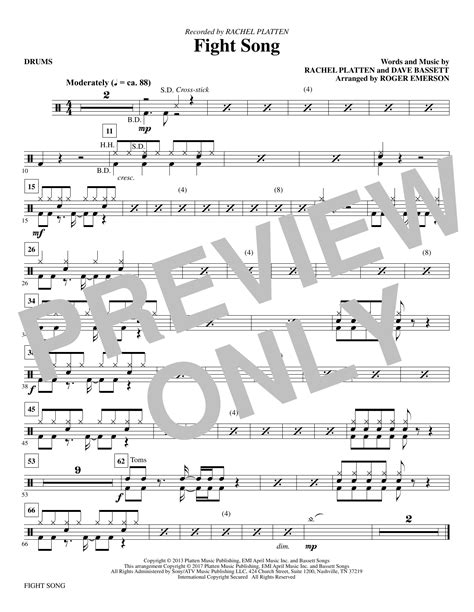 Fight Song Arr Roger Emerson Drums By Rachel Platten Sheet Music