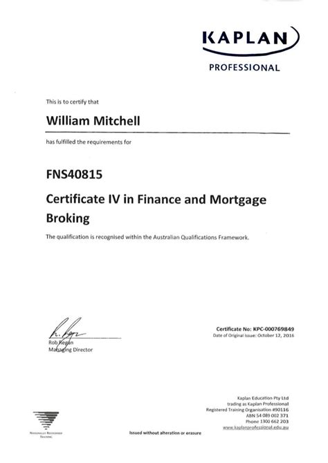 certificate iv  finance mortgage broking