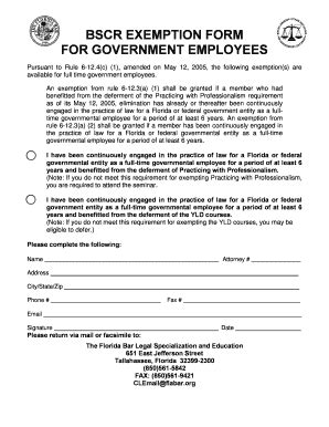 Fillable Online Floridabar Bscr Exemption Form For Government Employees