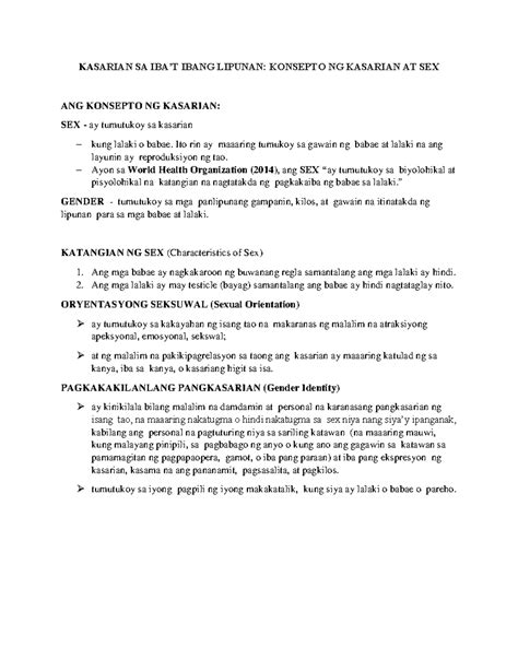 Sekswalidad Kasarian Sa Iba’t Ibang Lipunan Konsepto Ng Kasarian At Sex Kasarian Sa Iba’t