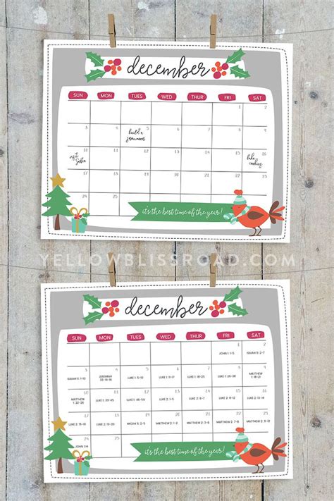 Christmas Calendar Template Danya Ellette