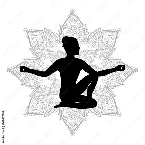 yoga flower black Stock Vector | Adobe Stock