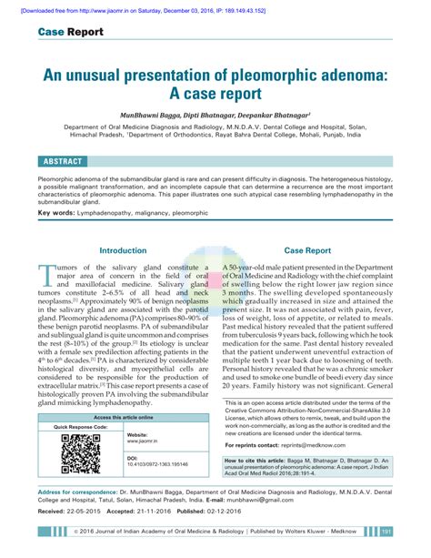 Pdf An Unusual Presentation Of Pleomorphic Adenoma A Case Report