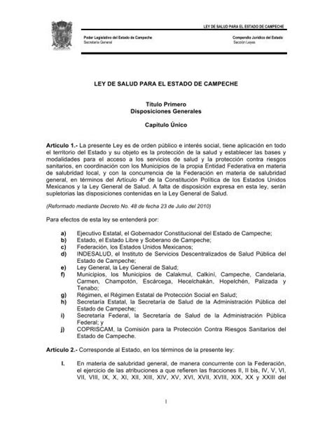 Ley De Salud Para El Estado De Campeche H Ayuntamiento De