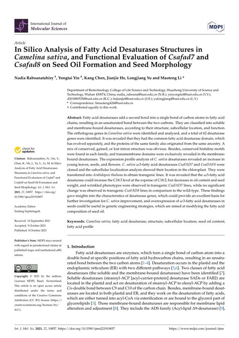 PDF In Silico Analysis Of Fatty Acid Desaturases Structures In