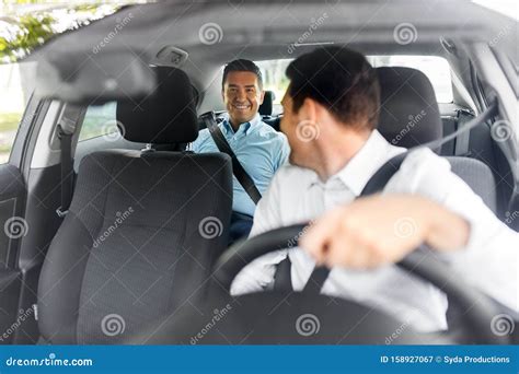 Middle Aged Male Passenger Talking To Car Driver Stock Image Image Of Inside Vehicle 158927067