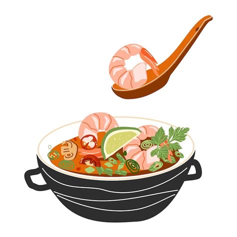 Plat Tha Landais Soupe Tom Yam Vue De C T Asianfood Illustration