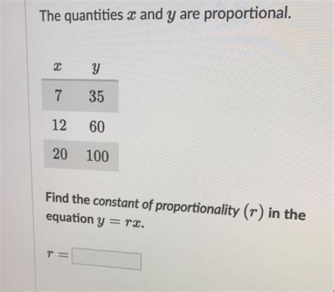 Solved The Quantities X And Y Are Proportional Find The Constant Of