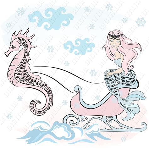 Seahorse Riding Mermaid Clipart Mermaid Clip Art Little Etsy 日本