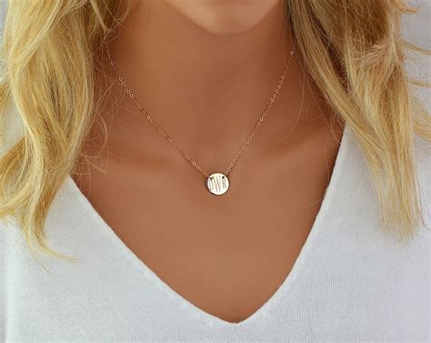 Monogram Disc Necklace Personalized Disc Necklace Initial Disc Gold