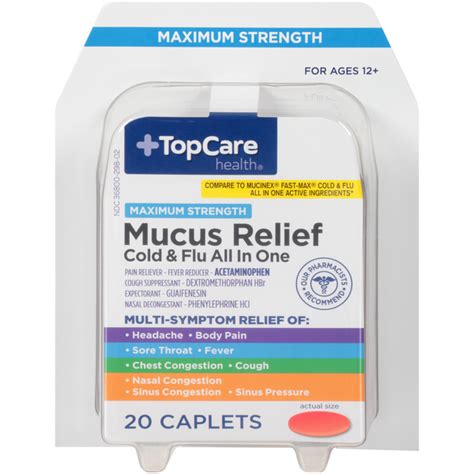 Topcare Mucus Relief Severe Congestion Cold Maximum Strength Caplets