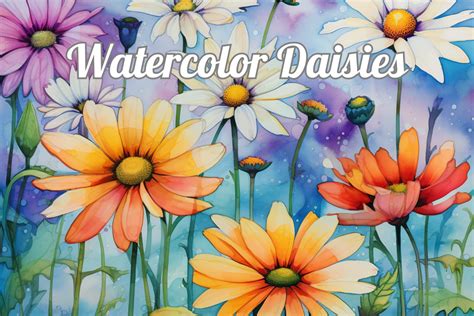 Watercolor Daisies Graphic By Belux Business Brand Creative Fabrica