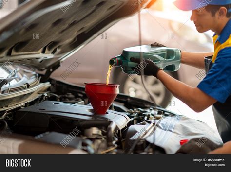 Pouring Oil Car Engine Image Photo Free Trial Bigstock