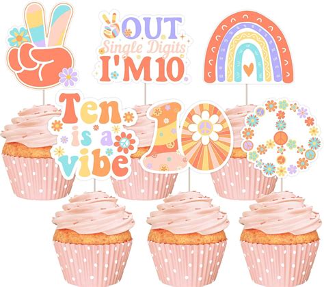 Amazon Joymemo Pieces Boho Groovy Th Birthday Cupcake Toppers