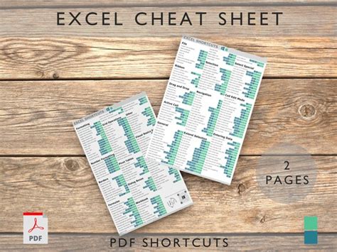 Microsoft Excel Shortcuts Printable Excel Cheat Sheet Etsy