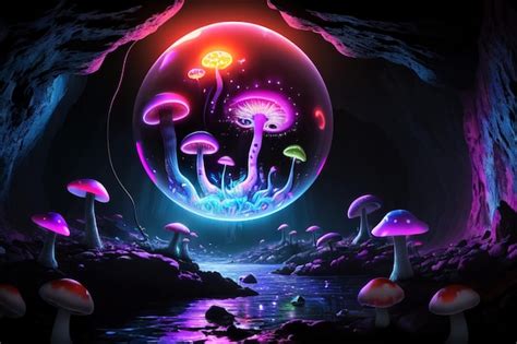 Premium Ai Image A Glowing Mushroom In A Dark Night