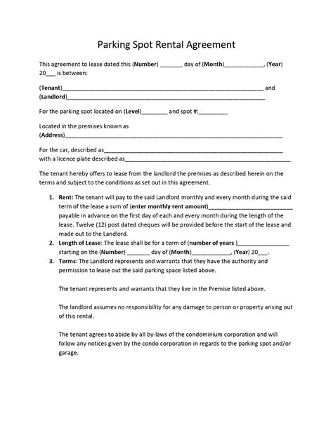 Free Fillable Parking Space Lease Agreement ⇒ PDF Templates