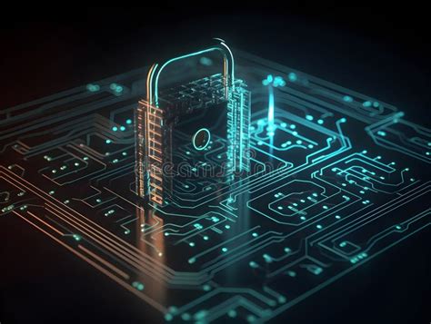 Lock In Centre Of Circuit Pattern Concept Of Data Security