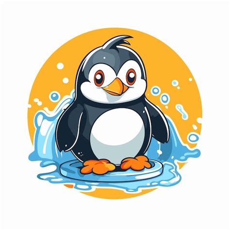 Pinguim Bonito Na Gua Ilustra O Vetorial Isolada Em Fundo Branco