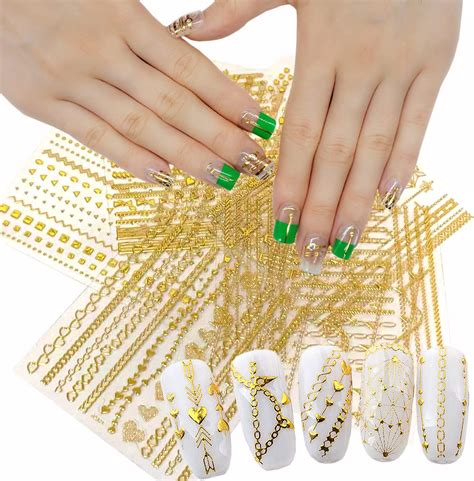 Amazon Gold Chains Nail Art Adhesive Sticker 3D Nail Stickers