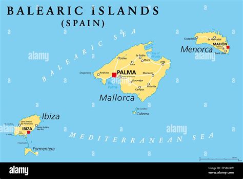 Balearen Politische Karte Mit Den Wichtigsten Inseln Mallorca Ibiza