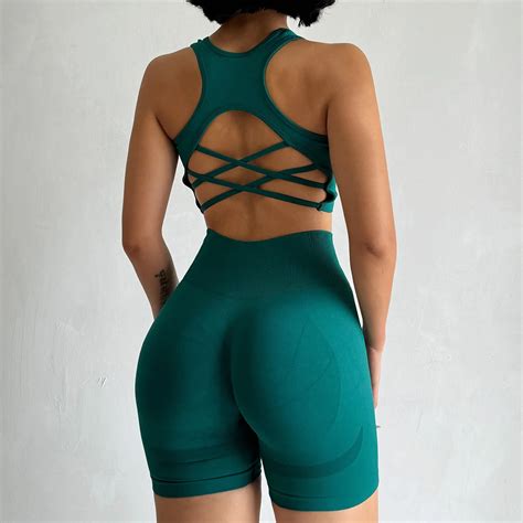 Seamless Yoga Set Para Mulheres Sexy Suti Esportivo Shorts De Cintura