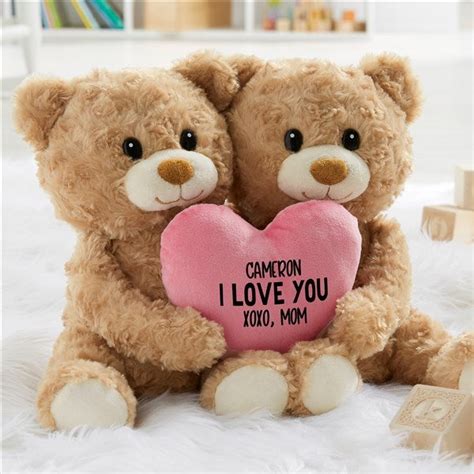 My Valentine Personalized Plush Hugging Bears with Pink Heart