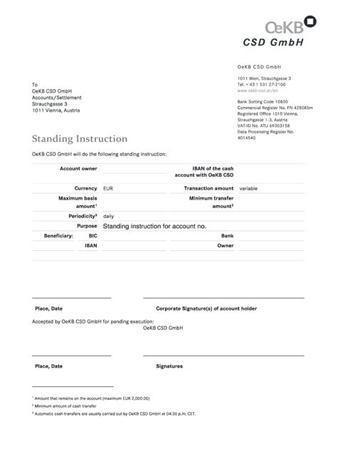 Fillable Online Standing Instruction Oekb Csd At Fax Email Print