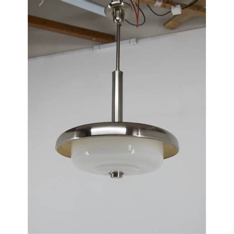 Lustre Vintage Bauhaus En Verre Opalin Par Ias