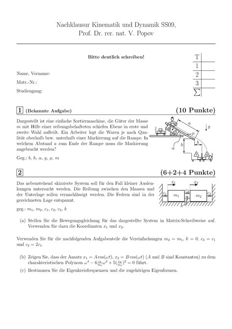 Kinematik Und Dinamik Summer Nachklausur Kinematik Und Dynamik Ss