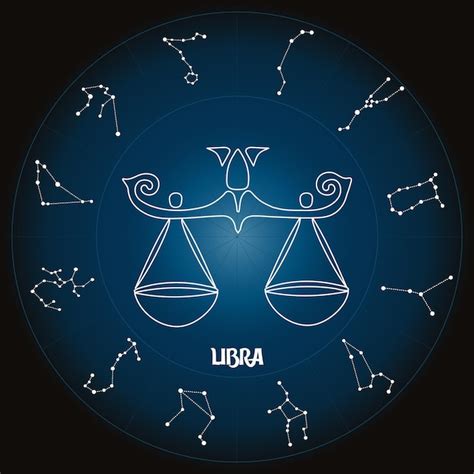 Signo Zodiacal Libra En Círculo Astrológico Con Constelaciones Zodiacales Horóscopo Azul Y