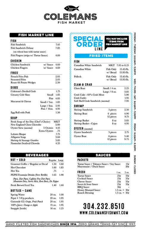 Menu — Colemans Fish Market