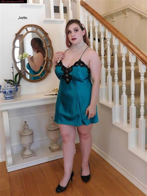 Sexy GREEN SATIN And Black Lace SLIP Nighty Nightie Nightgown Chemise Partners Mervyns Lingerie