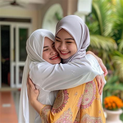 Premium Photo Daughter Embracing Mother During Eid Celebration In