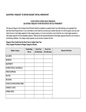 Fillable Online Quarterly Request To Revise Budget Detail Worksheet