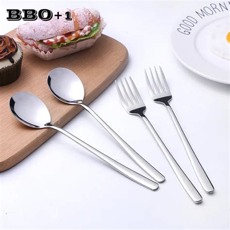 4pcs Stainless Steel Korea Dinner Fork And Spoon Set Long Handle