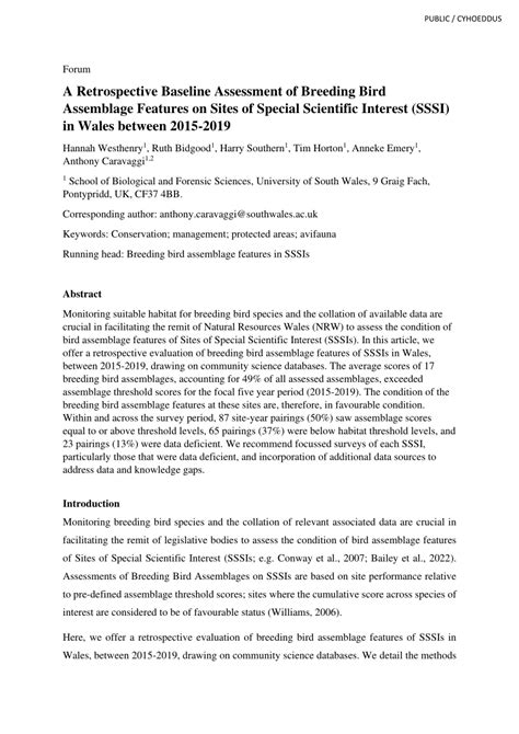 Pdf A Retrospective Baseline Assessment Of Breeding Bird Assemblage