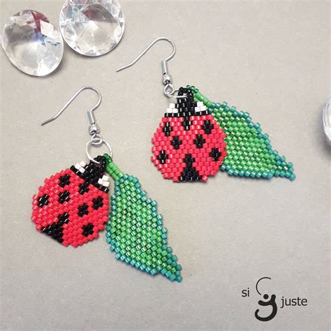 Beaded Ladybug Earrings Dangle Drop Earrings Ladybird Etsy