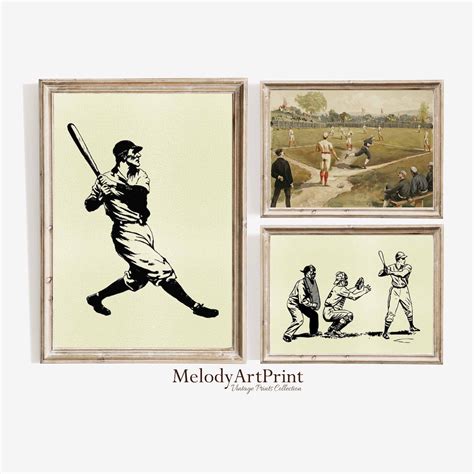 Set of 3 Baseball Prints, Baseball Player Vintage Wall Art, Baseball ...