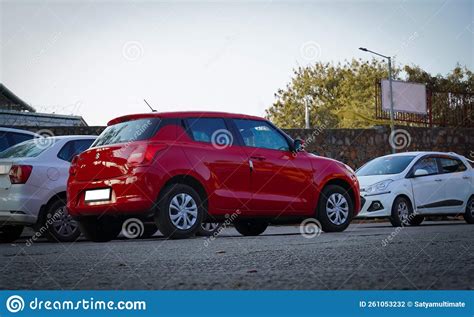 Red car in parking image stock photo. Image of power - 261053232