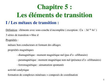 PPT Chapitre 5 Les éléments de transition PowerPoint Presentation