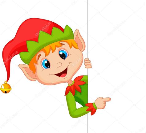 Lindo elfo de Navidad señalando vector gráfico vectorial tigatelu