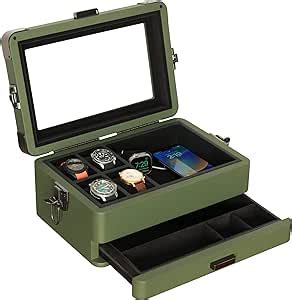 Amazon CASE ELEGANCE Military 10 Slot Watch Box Case Organizer For