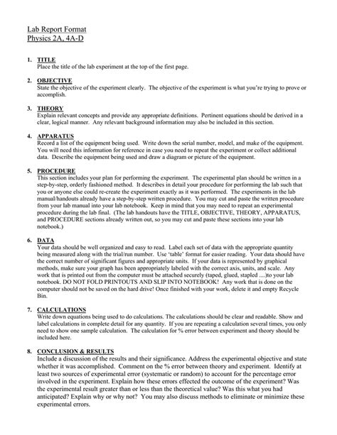 Physics Lab Report Template