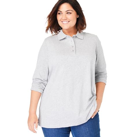 Woman Within Woman Within Womens Plus Size Long Sleeve Polo Shirt