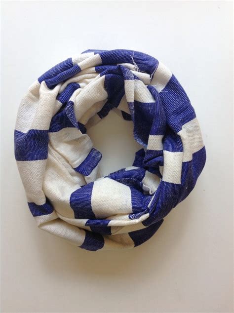 Royal Blue And White Stripe Cotton Scarf Blue Hand Woven